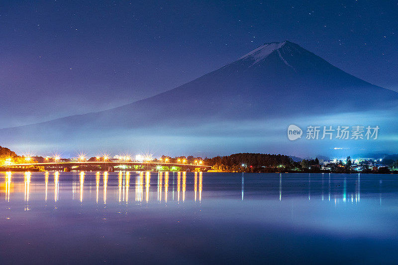 富士山，日本山，夜，星空，银河