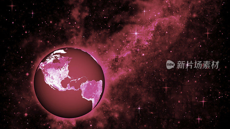 洋红色的地球在外层空间与星云和星星-科幻小说墙纸背景
