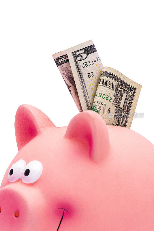 一美元纸币和小猪储蓄罐