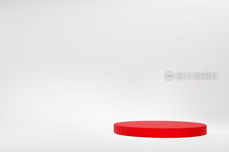 红色台座平台上的讲台，白色背景与复制空间