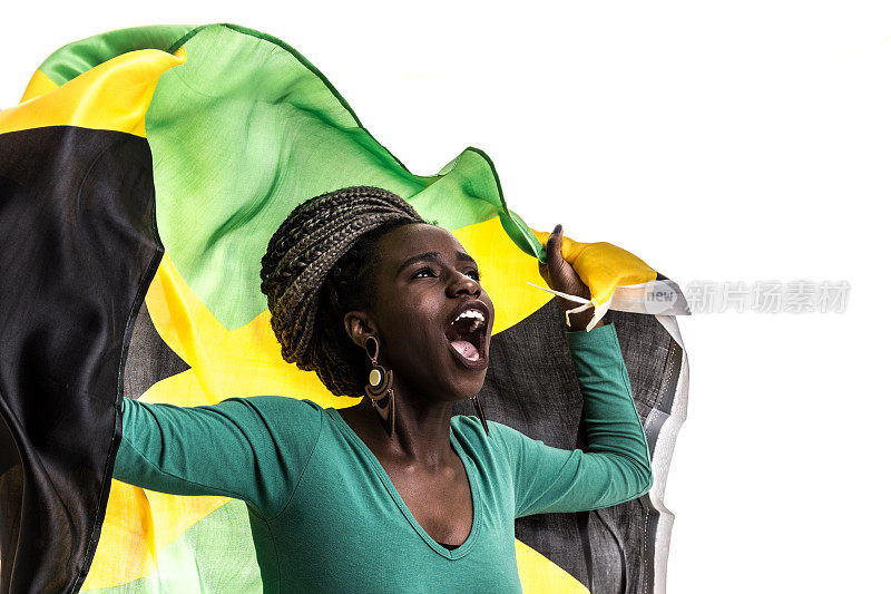 牙买加球迷举着国旗庆祝