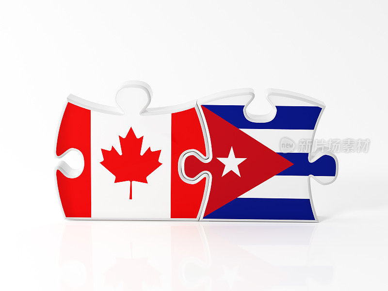 有加拿大和古巴国旗纹理的拼图