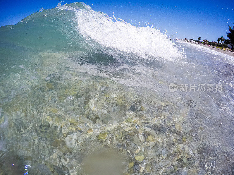 涌入的海浪拍打着相机