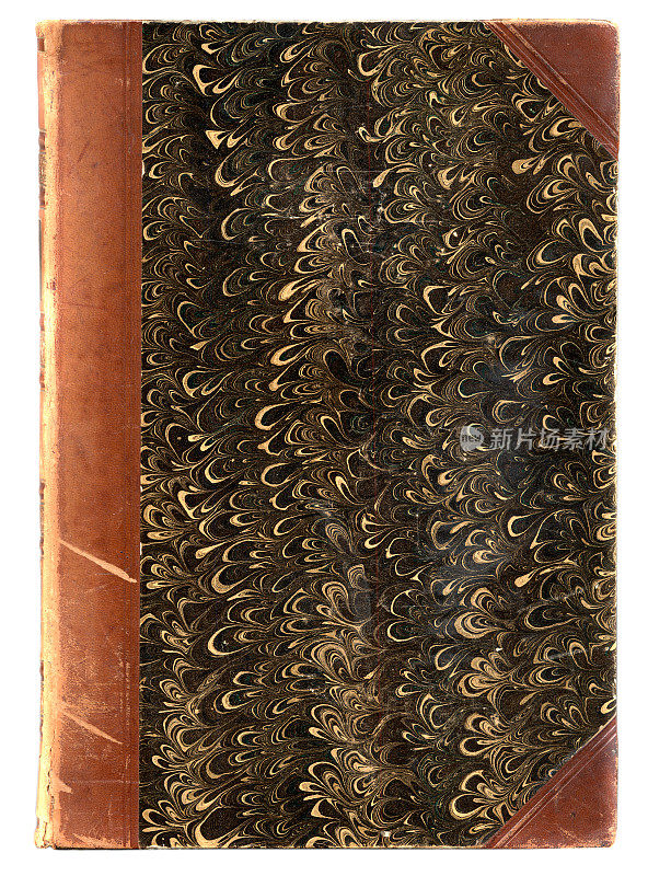 古董书封面与皮革和大理石花纹纸