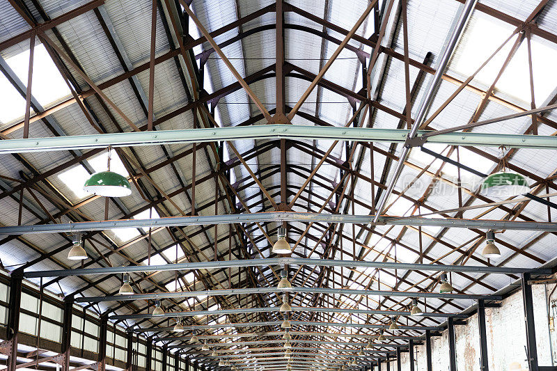 大的旧工厂天花板，背景与复制空间