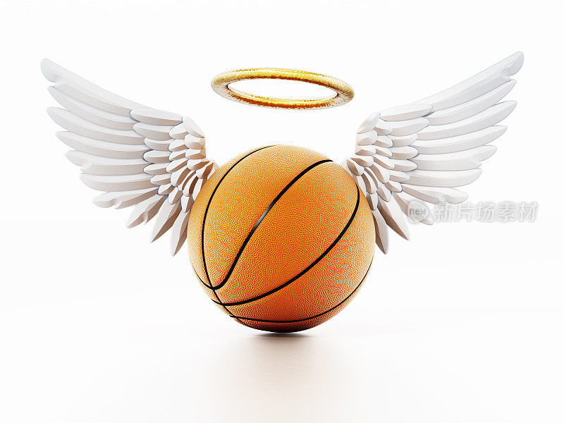 有天使翅膀和金色光环的篮球