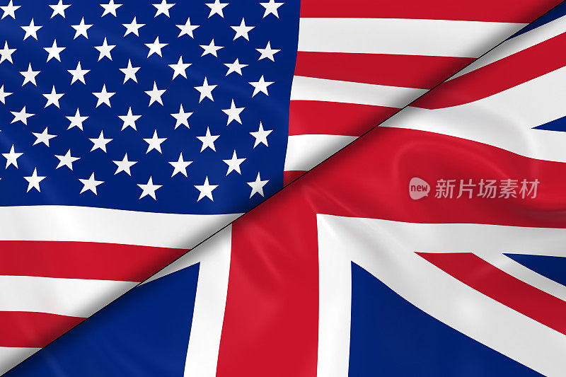 美国和英国的国旗对角分开