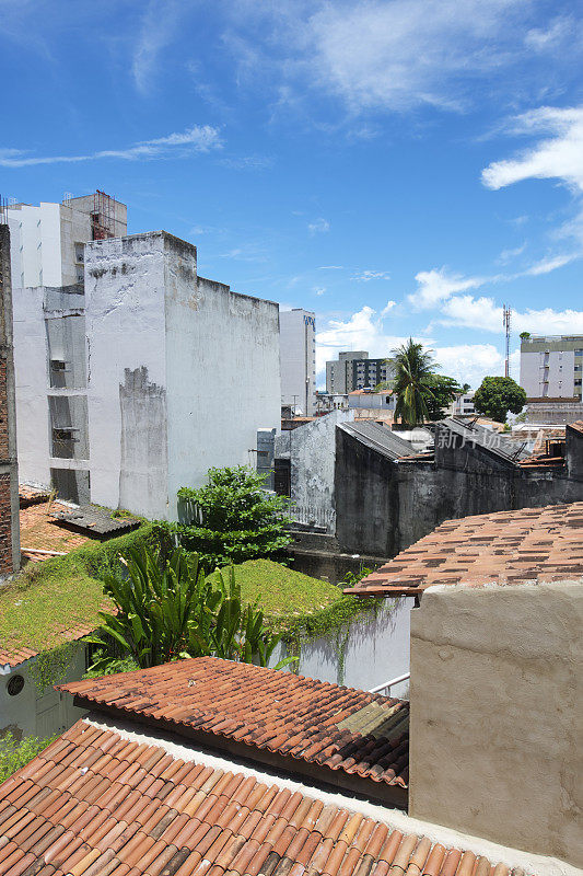 热带巴西建筑粘土瓦屋顶后巷视图