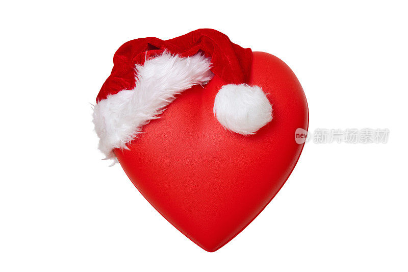 戴着圣诞帽的红心，孤立在白色背景上(XXXL)