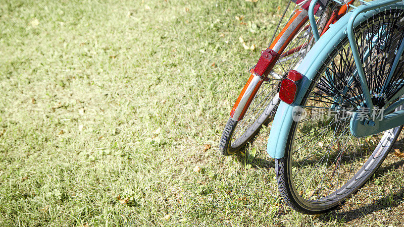 草地上有两辆自行车