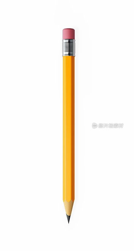 黄色数字2铅笔孤立在白色背景