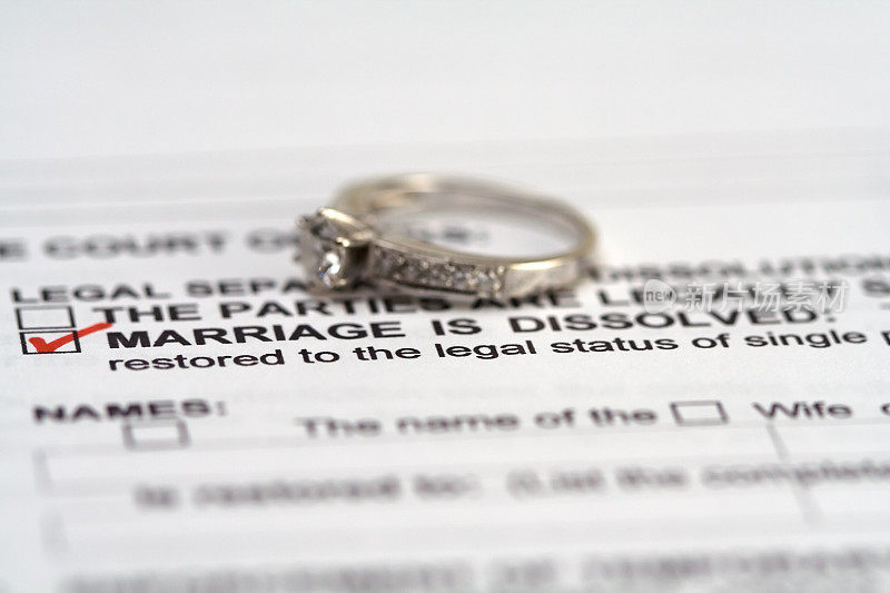 离婚文件和女性戒指