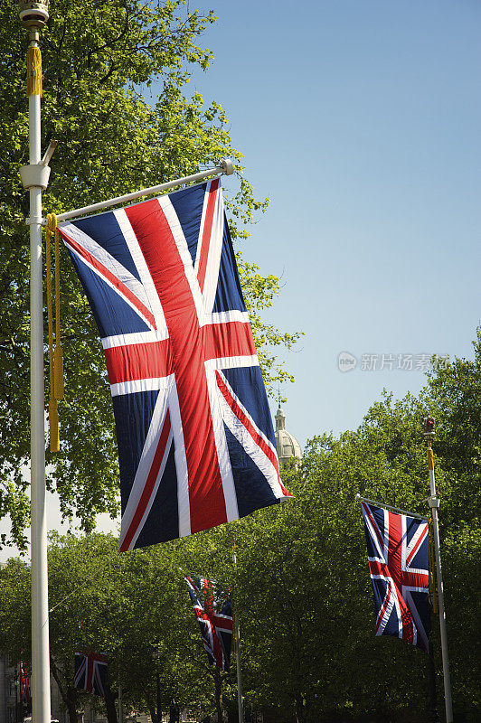 英国国旗悬挂在伦敦白金汉宫附近