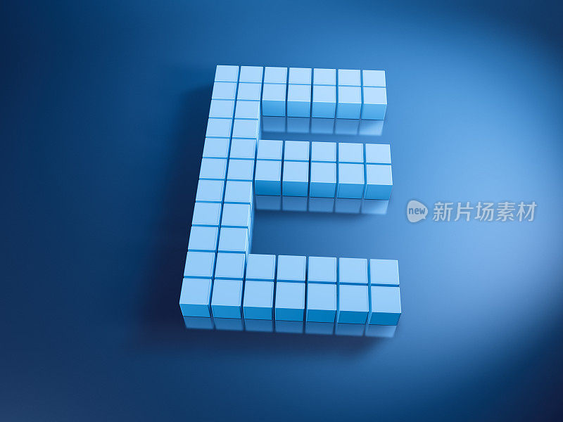 像素字母E蓝色立方体