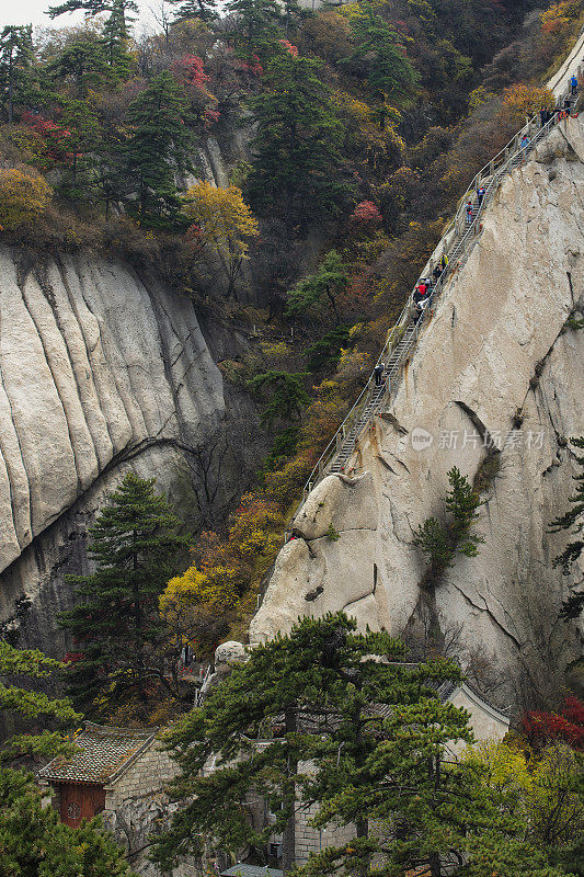 秋景华山陡峭的台阶，西安，陕西省，中国