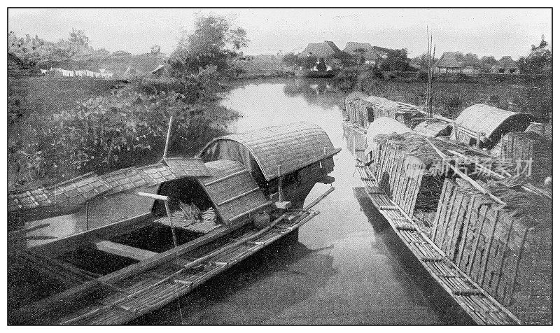 古董黑白照片:“卡斯科斯”船在吕宋岛，菲律宾