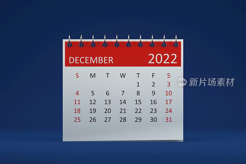 蓝色背景的2022年12月日历