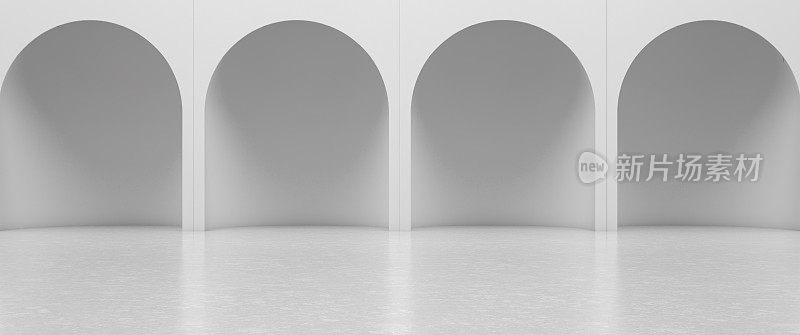 白色抽象房间与拱门