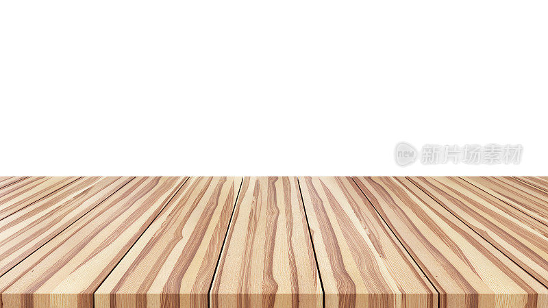 木制空桌子平台上的白色背景