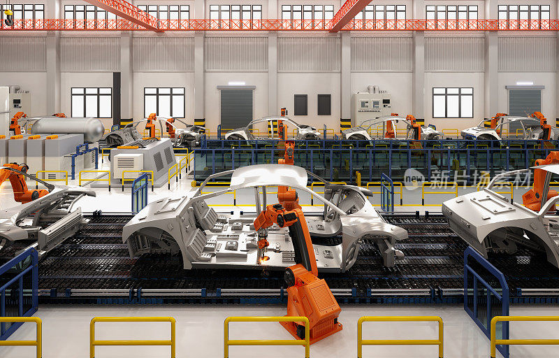 汽车工厂自动化机器人装配线