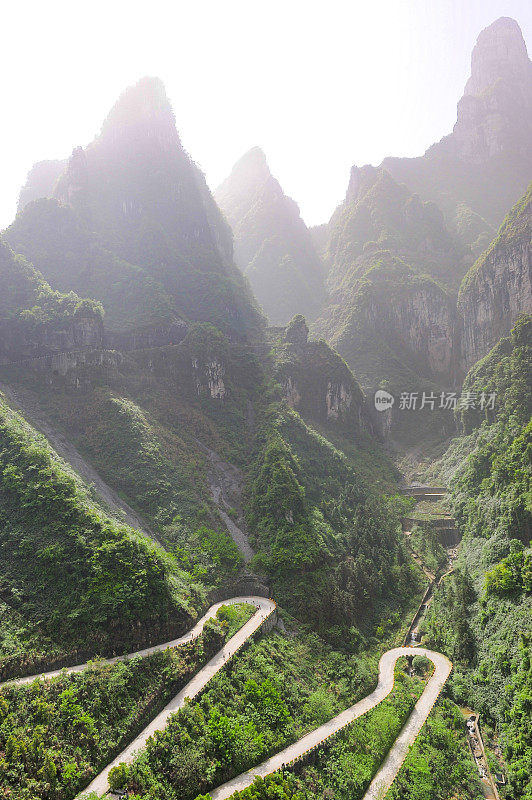 中国张家界国家公园天门山鸟瞰图，中国湖南张家界天门山