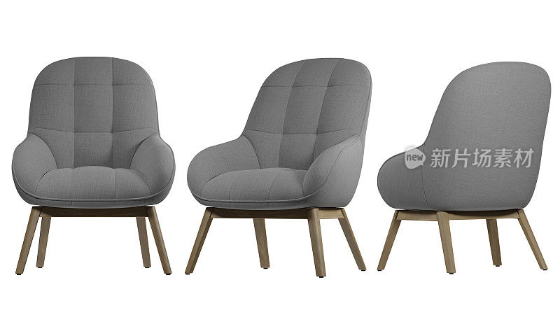 3D躺椅织物和木材材料。