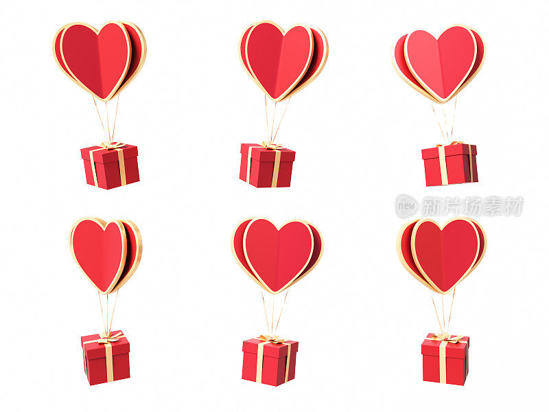 红色的心和礼盒在白色的背景上孤立