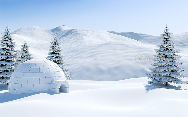 雪屋中有雪山，北极景观景色