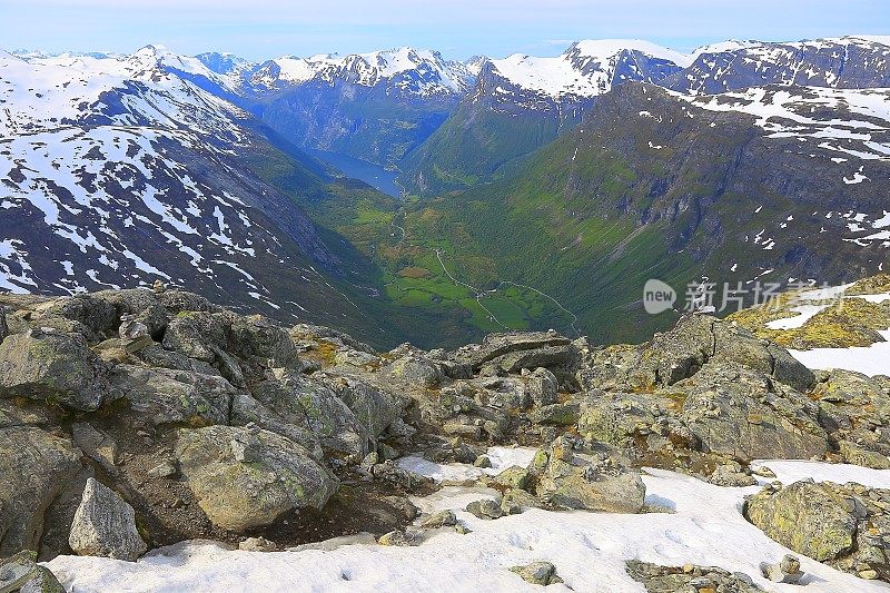 盖兰格峡湾鸟瞰图从山达尔斯尼巴，挪威，斯堪的纳维亚