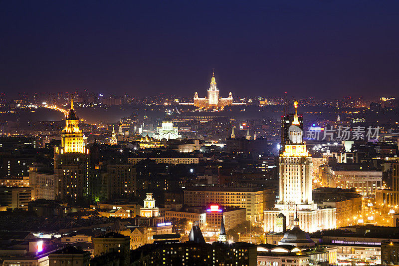 莫斯科城市夜景。鸟瞰