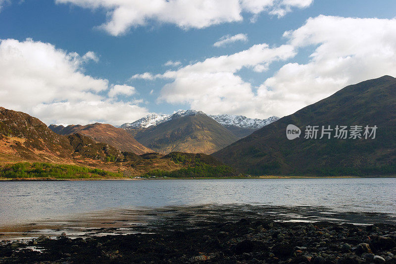 高山湖泊和积雪的山峰