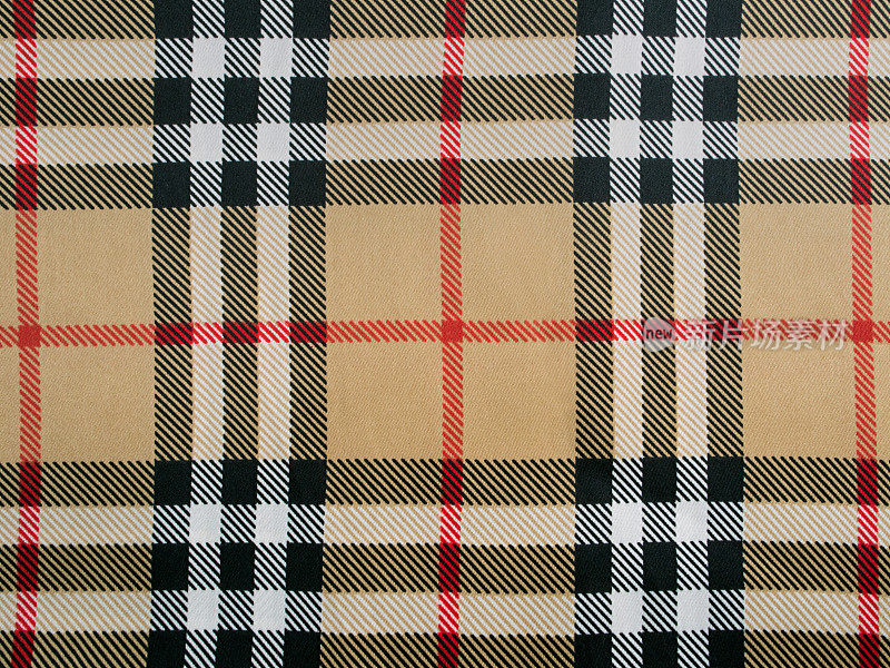 米色羊毛格子布，红色，黑色和白色条纹