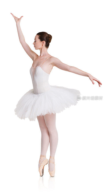 在孤立的白色背景上的芭蕾舞女演员的芭蕾舞姿势