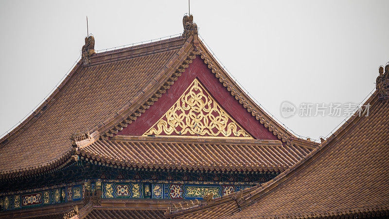 中国北京紫禁城的屋顶细节