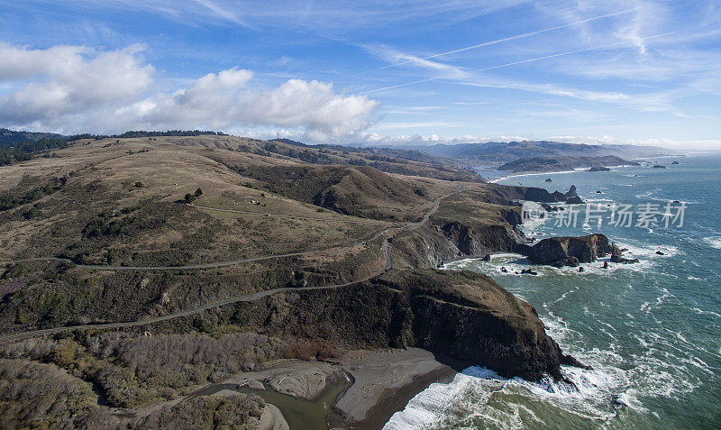 加州北部1号公路:海岸无人机拍摄的太平洋海景