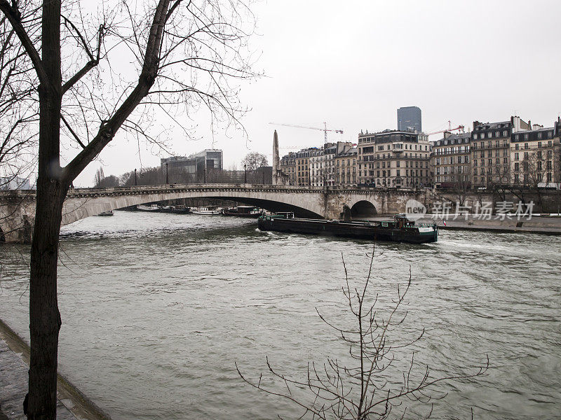 巴黎圣母院附近塞纳河上的游船