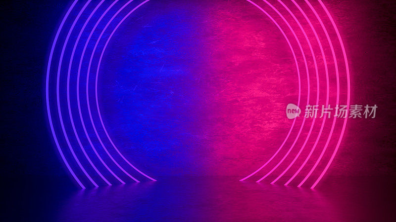 紫外氖激光发光圆线，光隧道，抽象三维背景