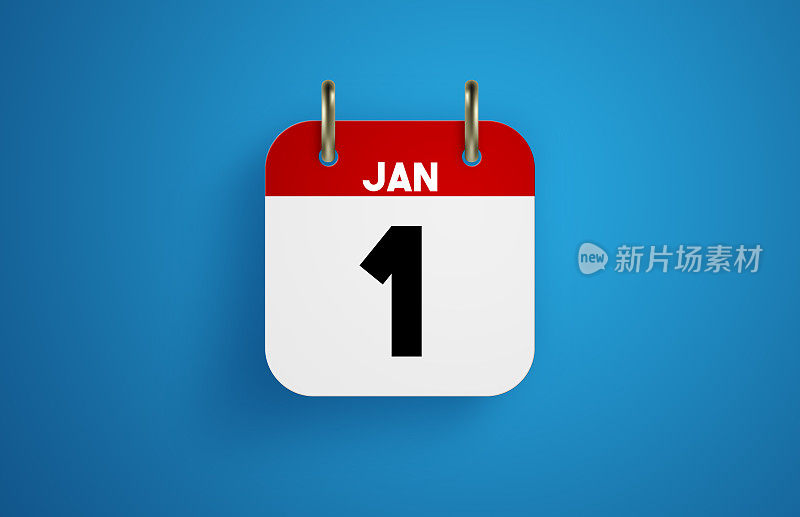 1月1日日历上的蓝色背景