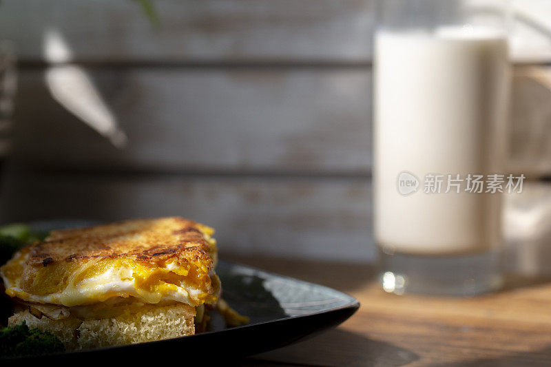 自制早餐:夹火腿的鸡蛋吐司三明治