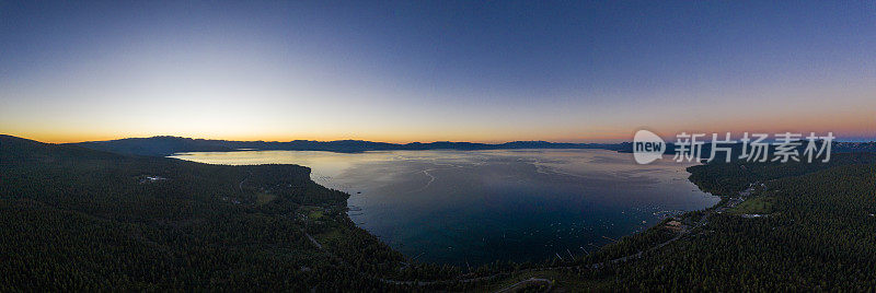 鸟瞰图翡翠湾湖在加州太浩日落
