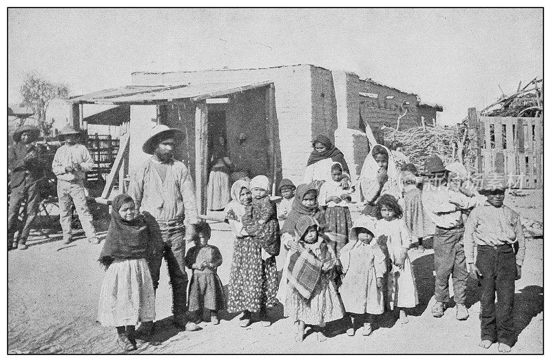 美国古董黑白照片:墨西哥家庭，亚利桑那州