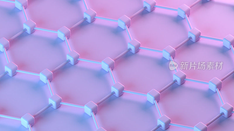 三维抽象六边形分子结构，DNA，霓虹灯