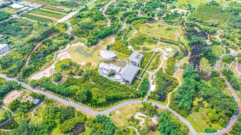 中国河北省石家庄市鹿泉区龙泉湖湿地航拍图