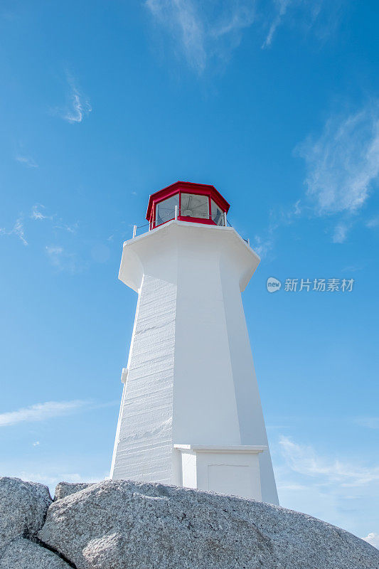 美丽蓝天下的佩吉湾灯塔，加拿大新斯科舍省