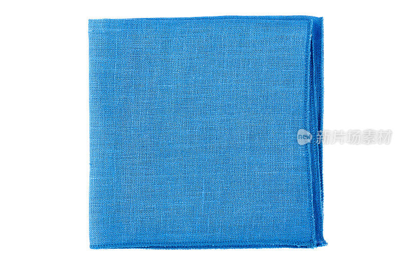 折叠的蓝色纺织餐巾上的白色