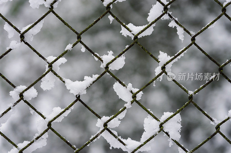 铁链篱笆上的雪