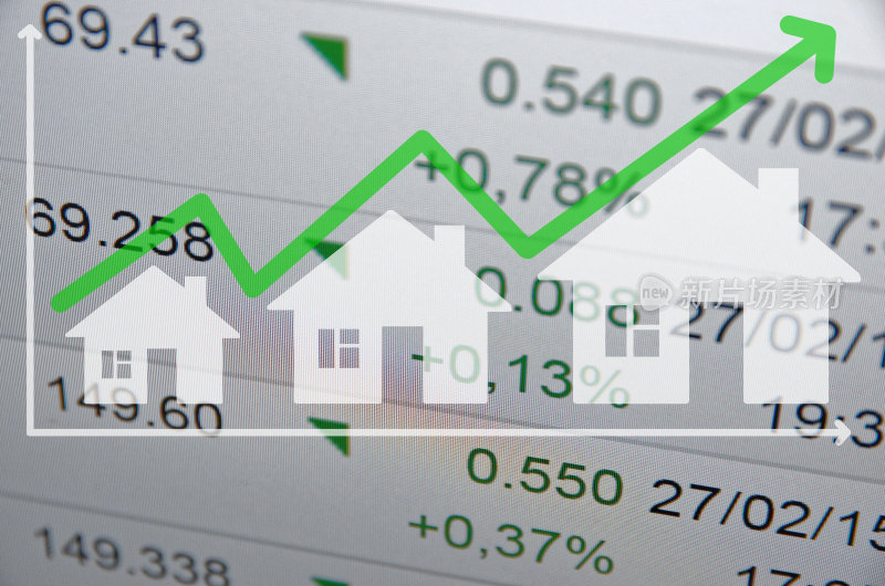 日益增长的房地产市场。上升趋势箭头。