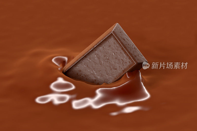 巧克力块滴入巧克力牛奶，3D渲染