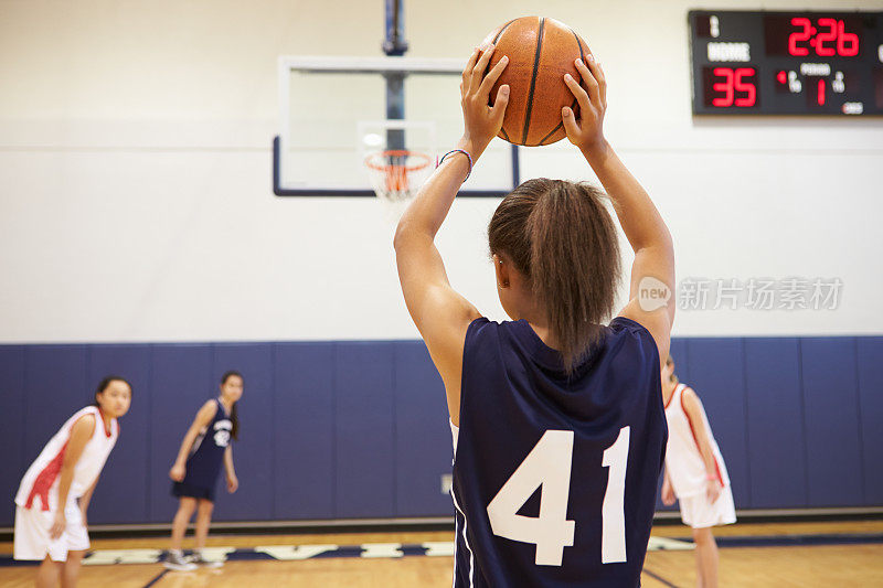 女子高中篮球运动员投篮