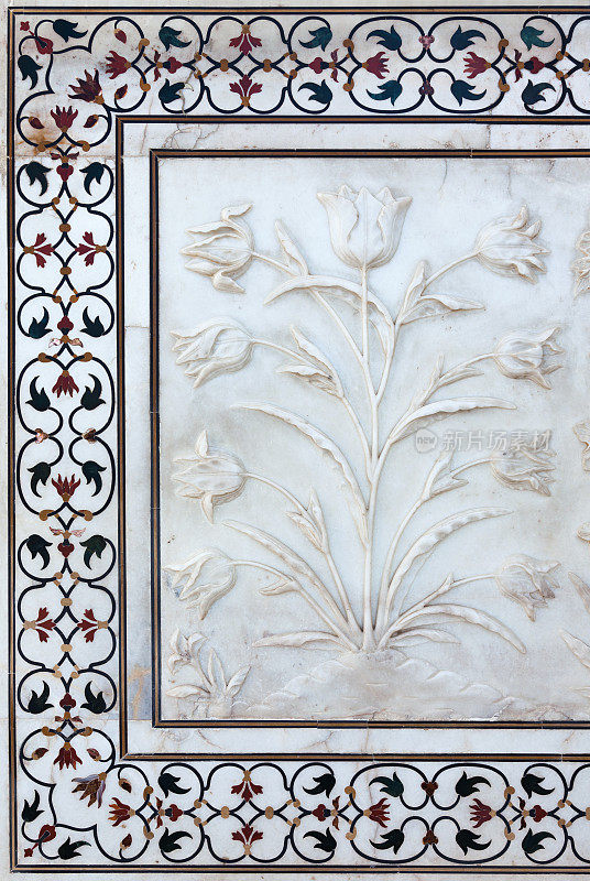 印度泰姬陵的大理石花朵细节